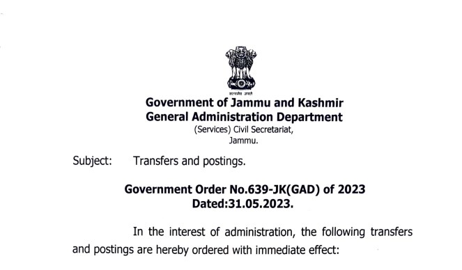 Govt orders Transfers and postings of nine JKAS officers