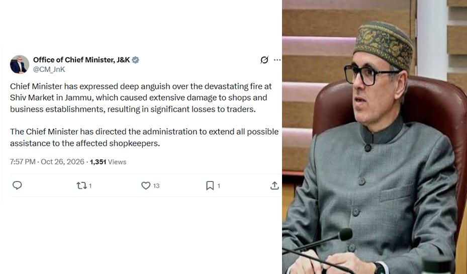 CM Omar Abdullah Expresses Deep Anguish Over Devastating Fire at Jammu’s Shiv Market, Assures Aid to Traders